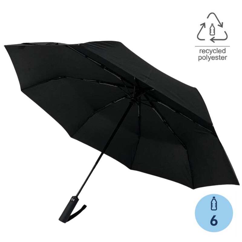 URBINO - RPET Auto-Open 23" Umbrella with SPF50 UV Protection - Black