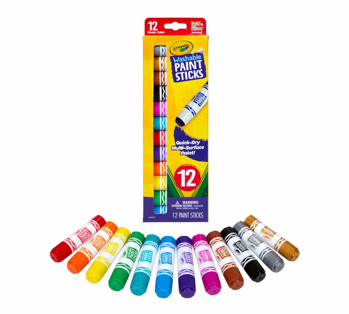 Crayola Quick Dry Paint Sticks, Assorted Colors, Washable Paint Set , 12 Count
