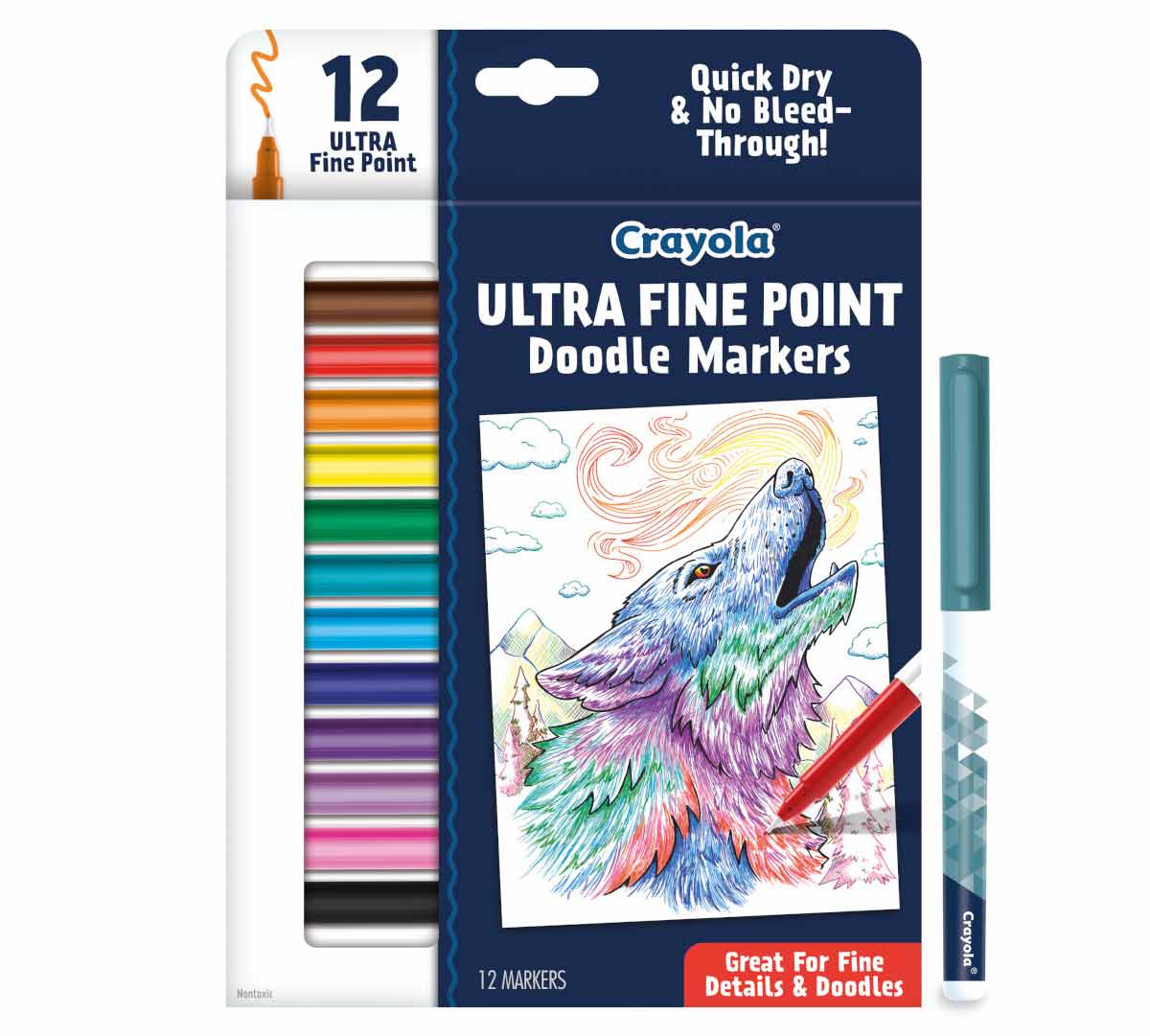 FINE TIP MARKER SET: Indulge in the fun of meticulous doodling with the Doodle & Draw Ultra Fine Point Doodle Marker set. This pack includes 12 vibrant markers that spark creativity - ideal for enhancing those tiny details in your masterpieces!,BRIGHT AND VIVID: The markers offer intense, high-quality color, allowing every stroke to pop on the page. Make your creations come alive with signature Crayola colors!,GO AHEAD, MAKE YOUR MARK: The permanent ink dries quickly, ensuring no bleeding through the page. Plus, these are low-odor markers, so create hours of art in comfort!,TOY AWARD WINNER: This award winning toy for kids is something they'll love and you can trust.,GREAT GIFT FOR KIDS & ADULTS: These fine tip doodle markers aren't just art tools, they're an invitation to imagination This set makes a great gift, opening a world of creativity for young minds and adults ages 8+.