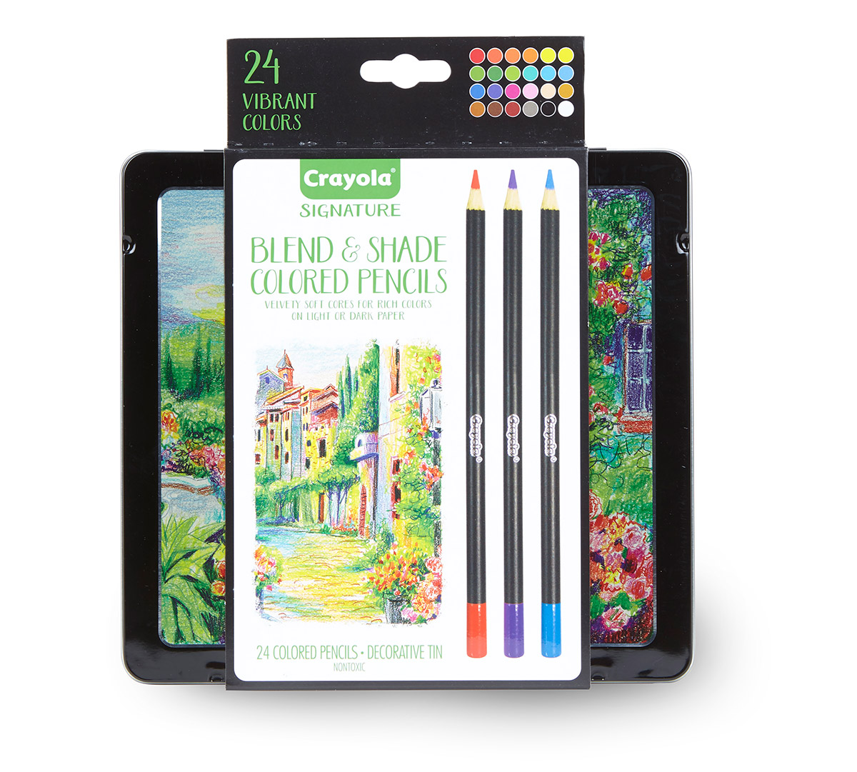 CRAYOLA Signature Blend & Shade Colored Pencils With Tin-Assorted Colors 24/Pkg